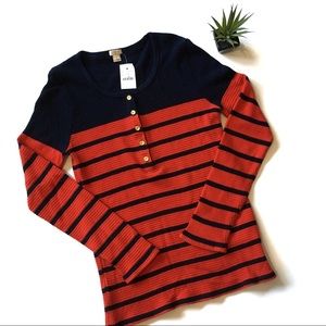 J Crew Thermal Henley Navy and Red stripe Size-Lg